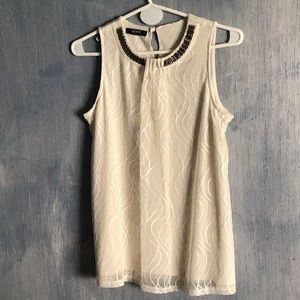 Alfani lined ivory bone beaded shell top